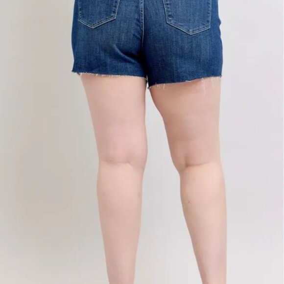 Judy Blue Plus Size High Waist‎ Criss-Cross Waistband Denim Shorts - Picture 6 of 10